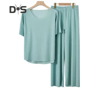 Unbranded (L, light green) 2Pcs/Set Summer Pajamas Set O-Neck Short Sleeve Tee Shirt Elast Unbranded (L, light green) 2Pcs/Set Summer Pajamas Set O-Neck Short Sleeve Tee Shirt Elast