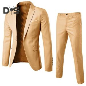 Unbranded (L, khaki) 2Pcs/Set Men Slim Fit Suit Set Lapel Long Sleeve Single Button Suit C Unbranded (L, khaki) 2Pcs/Set Men Slim Fit Suit Set Lapel Long Sleeve Single Button Suit C