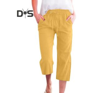 Unbranded (yellow, XXXL) Women Cropped Pants Mid-rise Elastic Waist Adjustable Drawstring Unbranded (yellow, XXXL) Women Cropped Pants Mid-rise Elastic Waist Adjustable Drawstring