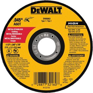 DEWALT DW8062A 4-1/2"""" x .045 x 7/8"""" Aluminum Oxide A60N Cutting Wheel DEWALT DW8062A 4-1/2"""" x .045 x 7/8"""" Aluminum Oxide A60N Cutting Wheel