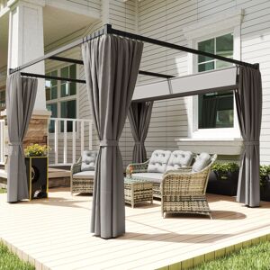 Outsunny 3 x 3(m) Pergola with Retractable Roof and Curtains, Light Grey Outsunny 3 x 3(m) Pergola with Retractable Roof and Curtains, Light Grey