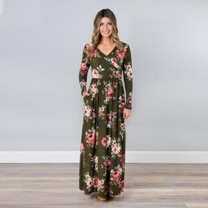 Unbranded (Deep green,L)Women Floral Print Long Sleeve Beach Dress Lady Evening Party Long Unbranded (Deep green,L)Women Floral Print Long Sleeve Beach Dress Lady Evening Party Long