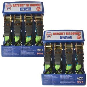 Faithfull FAITDRATSET4 Set of 8 Piece Ratchet Strap Car Tie Down X2 Faithfull FAITDRATSET4 Set of 8 Piece Ratchet Strap Car Tie Down X2