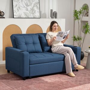 HOMCOM 2 Seater Pull Out Sofa Bed with Pockets for Living Room Dark Blue HOMCOM 2 Seater Pull Out Sofa Bed with Pockets for Living Room Dark Blue