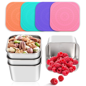 χωρίς εμπορικό σήμα 4Pack Stainless Steel Snack Containers for Kids, Mini Lunch Box (6Oz) χωρίς εμπορικό σήμα 4Pack Stainless Steel Snack Containers for Kids, Mini Lunch Box (6Oz)