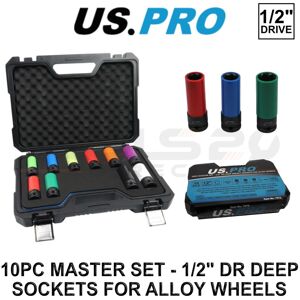 US PRO Tools 10PC Master Set - 1/2" DR Deep Impact Sockets For Alloy Wheels 7572 US PRO Tools 10PC Master Set - 1/2" DR Deep Impact Sockets For Alloy Wheels 7572