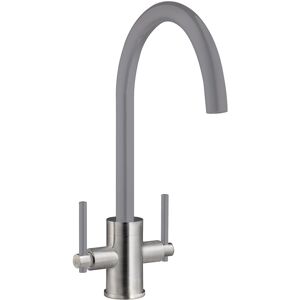 Cookology Livorno Twin Lever Tap - Brushed Grey Cookology Livorno Twin Lever Tap - Brushed Grey