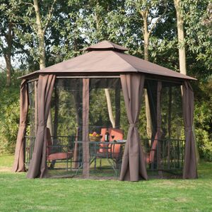 Outsunny 3 x 3(m) Gazebo Canopy 2 Tier Patio Shelter Steel for Garden Brown Outsunny 3 x 3(m) Gazebo Canopy 2 Tier Patio Shelter Steel for Garden Brown
