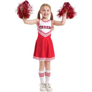 Unbranded (Red, 140cm) Girls Cheerleader Dress Set - Sleeveless Soccer Pom-Pom Costume wit Unbranded (Red, 140cm) Girls Cheerleader Dress Set - Sleeveless Soccer Pom-Pom Costume wit