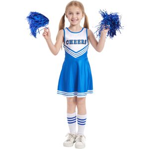 Unbranded (Blue, 130cm) Girls Cheerleader Dress Set - Sleeveless Soccer Pom-Pom Costume wi Unbranded (Blue, 130cm) Girls Cheerleader Dress Set - Sleeveless Soccer Pom-Pom Costume wi