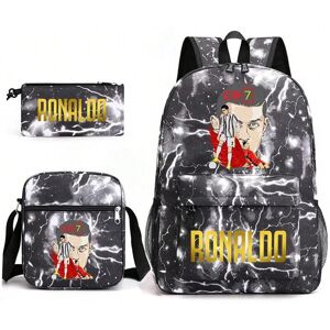Gaatpot (25) Ronaldo print student schoolbag 3-piece set youth backpack pencil case shou Gaatpot (25) Ronaldo print student schoolbag 3-piece set youth backpack pencil case shou
