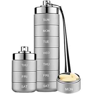 Semoic Metal Pill Organizer Weekly,Stackable Waterproof Travel Box,Pill Case Container, Semoic Metal Pill Organizer Weekly,Stackable Waterproof Travel Box,Pill Case Container,