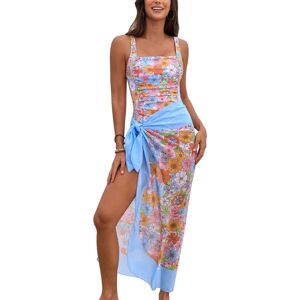 Unbranded (Blue-1, XL) Women Swimsuit One-piece with Sarong Cover Up Skirt 2PCS Floral Pri Unbranded (Blue-1, XL) Women Swimsuit One-piece with Sarong Cover Up Skirt 2PCS Floral Pri