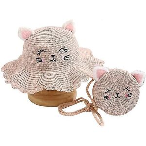 Unbranded (As show, One size) Children's and Girls' Cat Straw Hat Bag Set (Pink), Unbranded (As show, One size) Children's and Girls' Cat Straw Hat Bag Set (Pink),