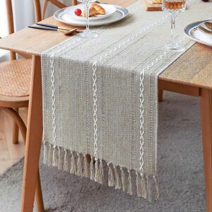 Unbranded (As show, One size) Rustic Linen Table Runner, (Brown, 33*160cm) Handmade Pom Po Unbranded (As show, One size) Rustic Linen Table Runner, (Brown, 33*160cm) Handmade Pom Po