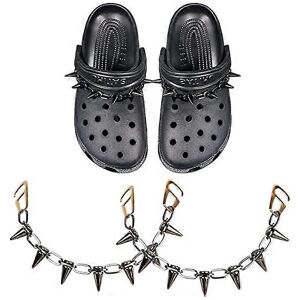 Unbranded (As show, One size) Two piece set of black Croc charm, punk rivet tapered metal Unbranded (As show, One size) Two piece set of black Croc charm, punk rivet tapered metal