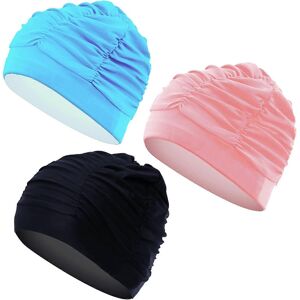 Unbranded (As show, One size) 3 long hair shower caps, breathable pleated bathing cap, fab Unbranded (As show, One size) 3 long hair shower caps, breathable pleated bathing cap, fab