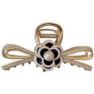 Unbranded (As show, One size) Pearl flowers with diamonds bow hair clip female light luxur Unbranded (As show, One size) Pearl flowers with diamonds bow hair clip female light luxur