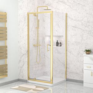 Nes Home Brushed Brass 800 x 760mm Pivot Door Shower Enclosure & Side Panel Nes Home Brushed Brass 800 x 760mm Pivot Door Shower Enclosure & Side Panel