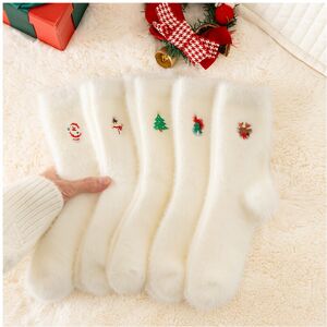 Unbranded (5-Pack Mixed Colors) 5pcs Cozy White Plush Christmas Socks for Teens - Mid-Calf Unbranded (5-Pack Mixed Colors) 5pcs Cozy White Plush Christmas Socks for Teens - Mid-Calf
