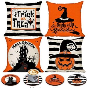 Unbranded (As show, One size) Set of 4 Halloween Pillow Covers 18 x 18 Inch with 4 Bonus C Unbranded (As show, One size) Set of 4 Halloween Pillow Covers 18 x 18 Inch with 4 Bonus C
