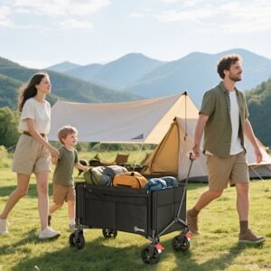 Outsunny Folding Trolley on Wheels, Garden Cart with Openable Sides, Black Outsunny Folding Trolley on Wheels, Garden Cart with Openable Sides, Black