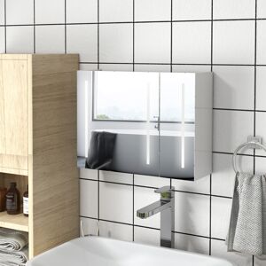 kleankin Wall Mounted Bathroom Storage Cupboard with Light, Mirror and Shelf kleankin Wall Mounted Bathroom Storage Cupboard with Light, Mirror and Shelf