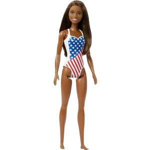 Barbie Doll with Beach Theme in American Flag Stars and Stripes Swimsuit Brunet Barbie Doll with Beach Theme in American Flag Stars and Stripes Swimsuit Brunet