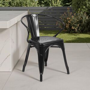 FWStyle Set of 4 Black Metal Dining Chairs Galvanised Steel FWStyle Set of 4 Black Metal Dining Chairs Galvanised Steel