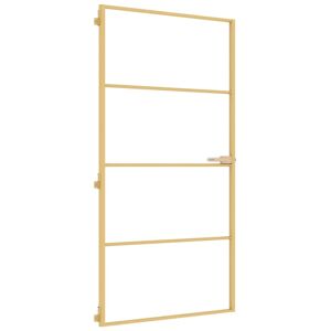 vidaXL Interior Door Slim Sliding Door Golden Tempered Glass and Aluminium vidaXL Interior Door Slim Sliding Door Golden Tempered Glass and Aluminium