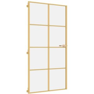 vidaXL Interior Door Slim Sliding Door Golden Tempered Glass and Aluminium vidaXL Interior Door Slim Sliding Door Golden Tempered Glass and Aluminium