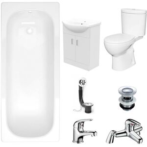 Nes Home Bath Suite 1700mm Bath, 550mm White Basin Vanity, Toilet, Taps & Wastes Nes Home Bath Suite 1700mm Bath, 550mm White Basin Vanity, Toilet, Taps & Wastes