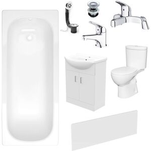 Nes Home 1700mm Bath, 550mm White Basin Vanity, Toilet, Taps & Front Panel Nes Home 1700mm Bath, 550mm White Basin Vanity, Toilet, Taps & Front Panel