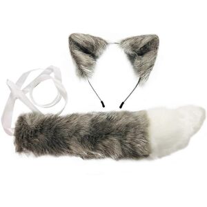 Unbranded (Gray, One size) Beast Ear Hairhoop and Long Tail Set for Women Party Wear Anime Unbranded (Gray, One size) Beast Ear Hairhoop and Long Tail Set for Women Party Wear Anime