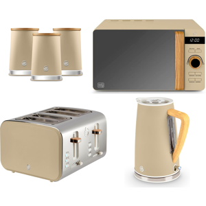 Swan Nordic Oatmeal Kettle Toaster Microwave and Canisters Kitchen Set Swan Nordic Oatmeal Kettle Toaster Microwave and Canisters Kitchen Set