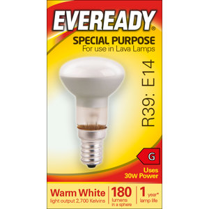 Eveready Lava Lamp Bulb R39 E14 SES 180lm 30W 2700K Warm White 1 Pack Eveready Lava Lamp Bulb R39 E14 SES 180lm 30W 2700K Warm White 1 Pack