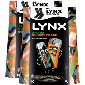 (Buy 2) Lynx Africa Spray & Sunset Wash Gift Set with Socks, 48H Fresh Scent Car (Buy 2) Lynx Africa Spray & Sunset Wash Gift Set with Socks, 48H Fresh Scent Car