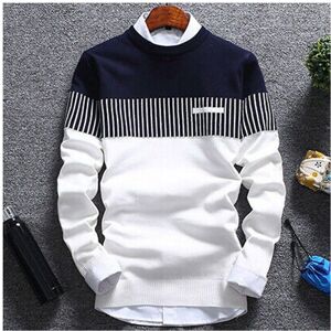 Unbranded (White, XL) Mens Round Casual Neck Warm Strip Sweater Pullover Knitwear Jumper C Unbranded (White, XL) Mens Round Casual Neck Warm Strip Sweater Pullover Knitwear Jumper C