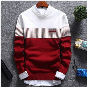 Unbranded (Red, L) Mens Round Casual Neck Warm Strip Sweater Pullover Knitwear Jumper Coat Unbranded (Red, L) Mens Round Casual Neck Warm Strip Sweater Pullover Knitwear Jumper Coat