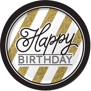 Rubies 8 Happy Birthday Black and Gold Paper Plates 23 cm Rubies 8 Happy Birthday Black and Gold Paper Plates 23 cm