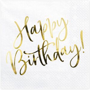 Rubies 20 White and Gold Happy Birthday Paper Napkins 33 x 33 cm Rubies 20 White and Gold Happy Birthday Paper Napkins 33 x 33 cm