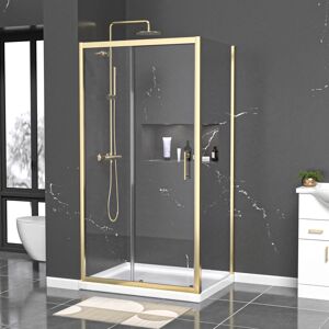 Nes Home 1000 x 800mm Shower Enclosure Sliding Door & Side Panel Brushed Brass Nes Home 1000 x 800mm Shower Enclosure Sliding Door & Side Panel Brushed Brass