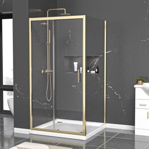 Nes Home 1000 x 1000mm Shower Enclosure Sliding Door & Side Panel Brushed Brass Nes Home 1000 x 1000mm Shower Enclosure Sliding Door & Side Panel Brushed Brass