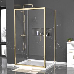 Nes Home 1100 x 1000mm Shower Enclosure Sliding Door & Side Panel Brushed Brass Nes Home 1100 x 1000mm Shower Enclosure Sliding Door & Side Panel Brushed Brass
