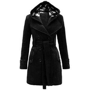 Unbranded (Black, XL) Hooded Women Check Belted Winter Duffle Coat Long Buttoned Fleece Cl Unbranded (Black, XL) Hooded Women Check Belted Winter Duffle Coat Long Buttoned Fleece Cl