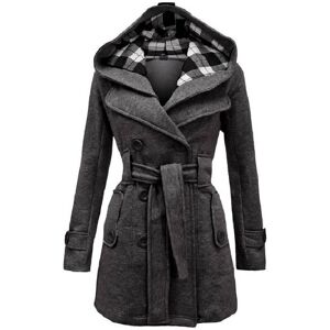 Unbranded (Dark Grey, M) Hooded Women Check Belted Winter Duffle Coat Long Buttoned Fleece Unbranded (Dark Grey, M) Hooded Women Check Belted Winter Duffle Coat Long Buttoned Fleece