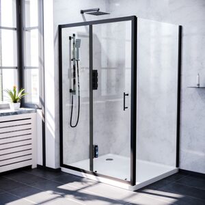 Nes Home 1100 x 1000mm Shower Enclosure Sliding Door & Side Panel Black Nes Home 1100 x 1000mm Shower Enclosure Sliding Door & Side Panel Black
