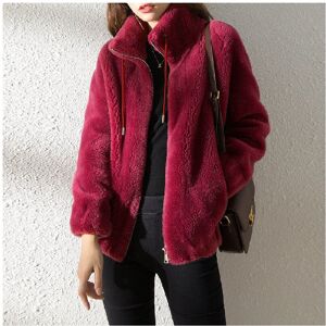 Unbranded (Red, M) Winter Coat Women Double Sided Plush Stand Collar Warm Clothing Cardiga Unbranded (Red, M) Winter Coat Women Double Sided Plush Stand Collar Warm Clothing Cardiga