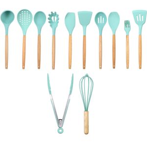GreenZech (Green) 12pcs Wooden Silicone Kitchen Utensil Nonstick Cooking Tool Spoon Soup L GreenZech (Green) 12pcs Wooden Silicone Kitchen Utensil Nonstick Cooking Tool Spoon Soup L