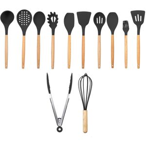 GreenZech (Black) 12pcs Wooden Silicone Kitchen Utensil Nonstick Cooking Tool Spoon Soup L GreenZech (Black) 12pcs Wooden Silicone Kitchen Utensil Nonstick Cooking Tool Spoon Soup L